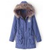 Winter Women Pure Color Fur Collar Hooded Thicken Coats