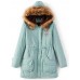 Winter Women Pure Color Fur Collar Hooded Thicken Coats