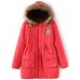 Winter Women Pure Color Fur Collar Hooded Thicken Coats