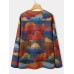 Women All Over Abstract Print Button Up O-Neck Casual Coats