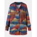 Women All Over Abstract Print Button Up O-Neck Casual Coats