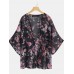 Women Bat Sleeve Floral Print Bohemian Style Simple Casual Cardigan