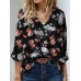 Women Bohemian Floral Printed Button Cuffs V-Neck Adjustable Sleeve Shirts