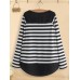 Women Casual Cartoon Print Stripe Patchwork Blouse