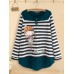 Women Casual Cartoon Print Stripe Patchwork Blouse