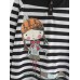 Women Casual Cartoon Print Stripe Patchwork Blouse