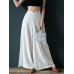 Women Casual Cotton Back Elastic Waist Loose Wide Leg Pants with Side Pockets