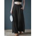 Women Casual Cotton Back Elastic Waist Loose Wide Leg Pants with Side Pockets