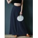 Women Casual Cotton Back Elastic Waist Loose Wide Leg Pants with Side Pockets