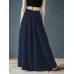 Women Casual Cotton Back Elastic Waist Loose Wide Leg Pants with Side Pockets