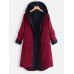 Women Casual Patch Hooded Thick Fleece Corduroy Long Coats