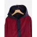 Women Casual Patch Hooded Thick Fleece Corduroy Long Coats