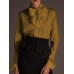 Women Casual Solid Color Tie Front Long Sleeve Simple Shirts