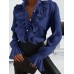 Women Casual V-Neck Solid Color Ruffles Long Sleeve Casual Blouse