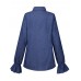 Women Casual V-Neck Solid Color Ruffles Long Sleeve Casual Blouse