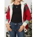 Women Christmas Jacquard Fleece Front Buttons Side Pockets Casual Coats