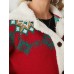 Women Christmas Jacquard Fleece Front Buttons Side Pockets Casual Coats