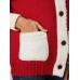 Women Christmas Jacquard Fleece Front Buttons Side Pockets Casual Coats