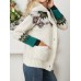 Women Christmas Jacquard Fleece Front Buttons Side Pockets Casual Coats