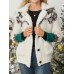 Women Christmas Jacquard Fleece Front Buttons Side Pockets Casual Coats