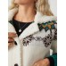 Women Christmas Jacquard Fleece Front Buttons Side Pockets Casual Coats