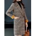 Women Classic Plaid Double Breasted Long Sleeve Coat With Pocket