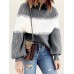 Women Colorblock Kitted Bishop Sleeve Warm High Neck Sweater