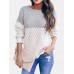 Women Colorblock Knitting Hollow Out Casual Long Sleeve Sweater