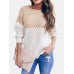 Women Colorblock Knitting Hollow Out Casual Long Sleeve Sweater