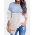 Women Colorblock Knitting Hollow Out Casual Long Sleeve Sweater