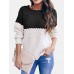 Women Colorblock Knitting Hollow Out Casual Long Sleeve Sweater