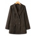 Women Corduroy Double Breasted Lapel Casual Long Sleeve Blazers With Pocket