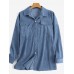 Women Corduroy Solid Color Chest Pocket Front Buttons Long Sleeve Casual Shirts