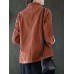 Women Corduroy Solid Korean Style Button Down Front Pockets Coats