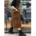 Women Corduroy V-Neck Sleeveless Solid Retro Casual Pockets Dress