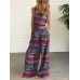 Women Cotton Ethnic Style Print Sleeveless Side Button Jumpsuit