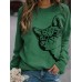 Women Cute Cartoon Cat Print Round Neck Loose Casual Long Sleeve T-Shirts