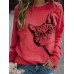 Women Cute Cartoon Cat Print Round Neck Loose Casual Long Sleeve T-Shirts