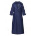 Women Denim Nine Points Sleeve Lapel Regular Fit Midi Dress With Pocket