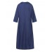 Women Denim Nine Points Sleeve Lapel Regular Fit Midi Dress With Pocket