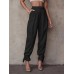 Women Elegant Hight Waist Suit Trousers Pockets Ankle Straps Harem Pants