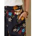 Women Floral Print Bohemian Tie Cuff Pants With Pocket