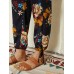 Women Floral Print Bohemian Tie Cuff Pants With Pocket