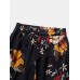 Women Floral Print Bohemian Tie Cuff Pants With Pocket