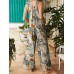 Women Floral Print Cotton Holiday Casual Wide Leg Jumpsuit