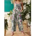 Women Floral Print Cotton Holiday Casual Wide Leg Jumpsuit