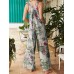 Women Floral Print Cotton Holiday Casual Wide Leg Jumpsuit