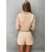 Women Half Zip Drop Shoulder Crop Top Drawstring Shorts Casaul Two-Piece Set