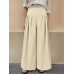 Women High Waist Solid Color Loose Pleated Casual Wide Leg Pants