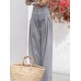 Women High Waist Solid Color Loose Pleated Casual Wide Leg Pants